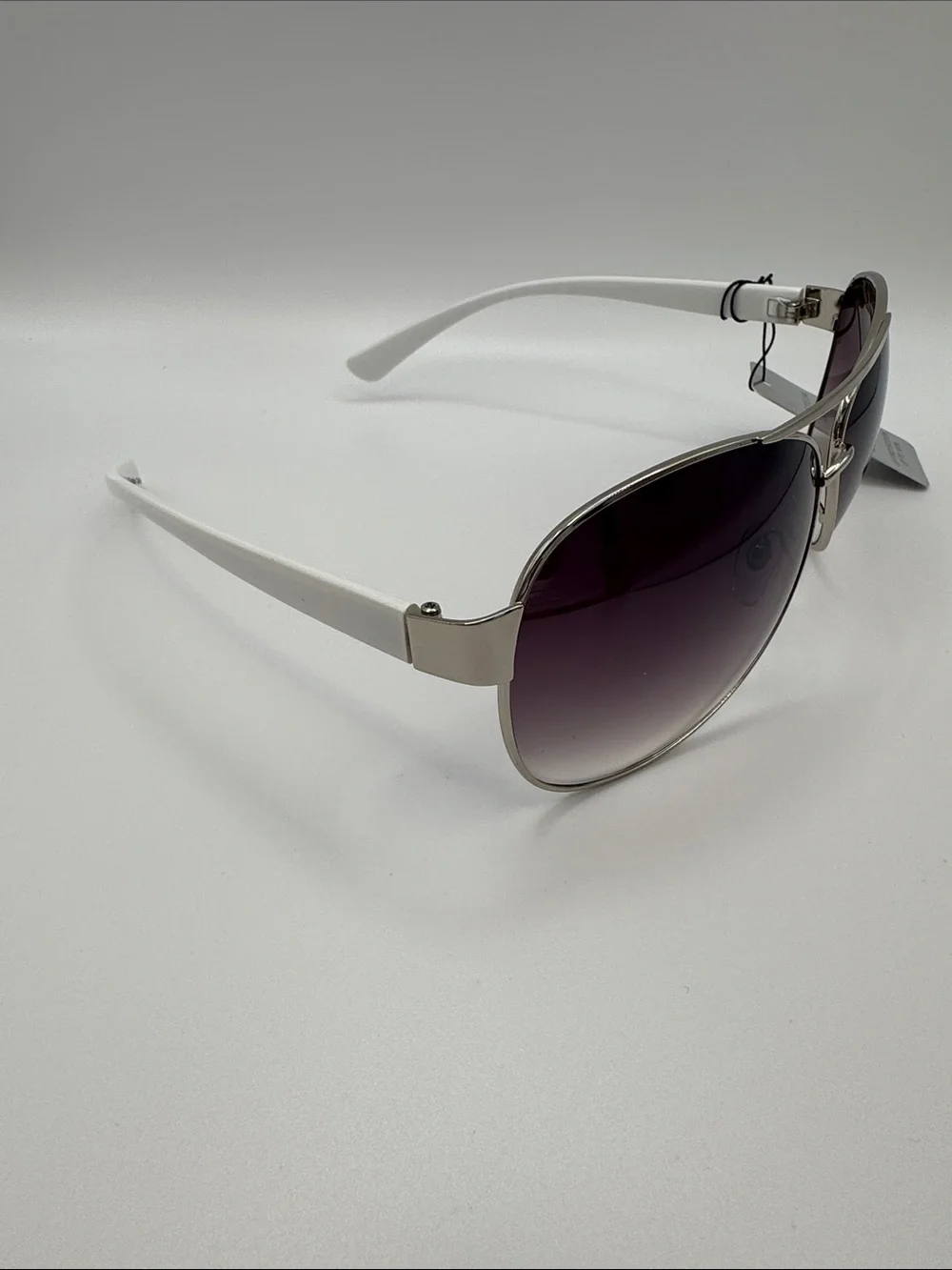 Silver Aviator Sunglasses with Purple Gradient Lenses